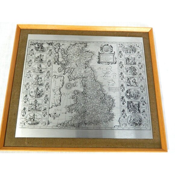 Stainless Steel Wall art Map 70s Omicways England Divided Saxons John Speed - Picture 1 of 12